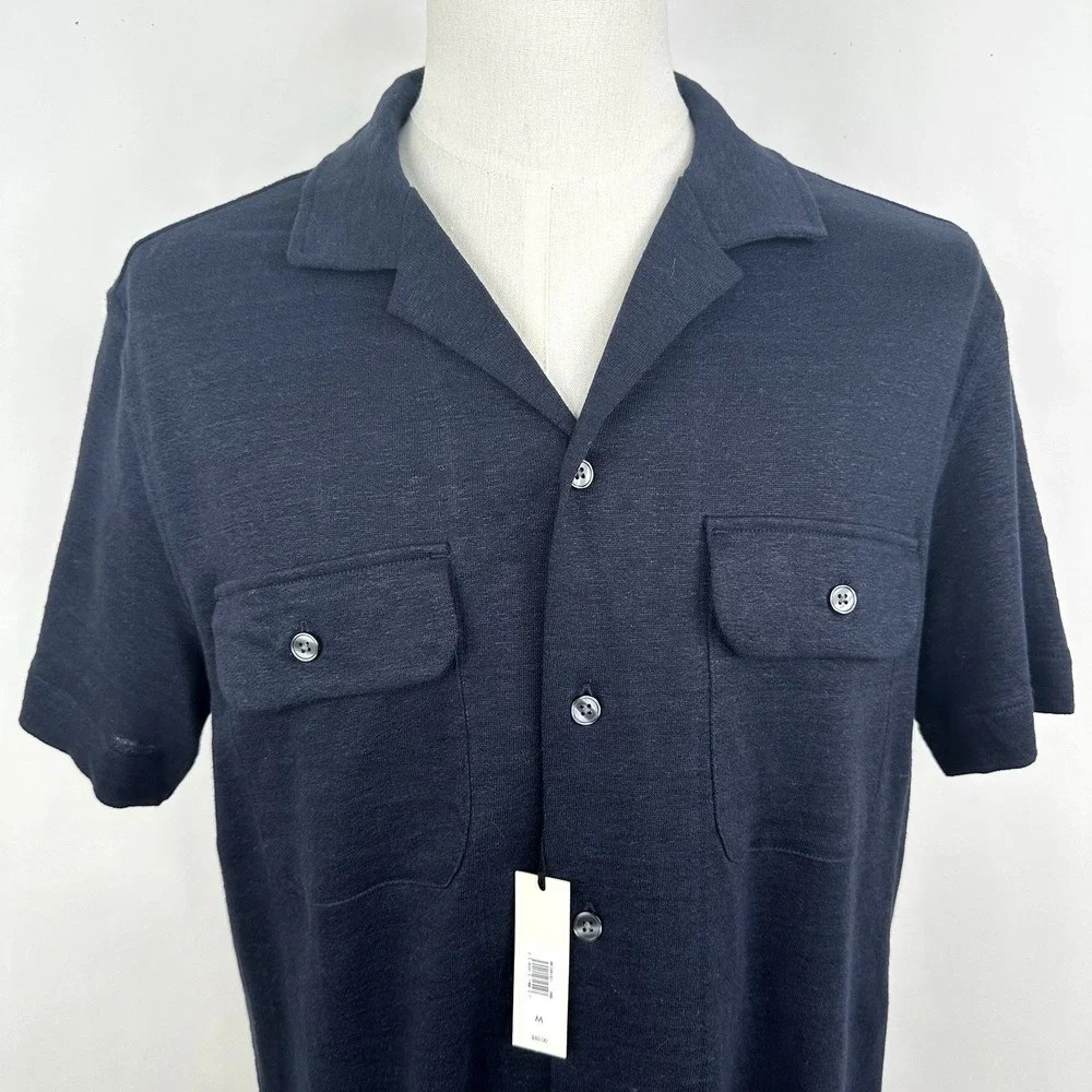 Banana Republic Linen French Terry Resort Shirt Men's Medium Navy Blue NWT